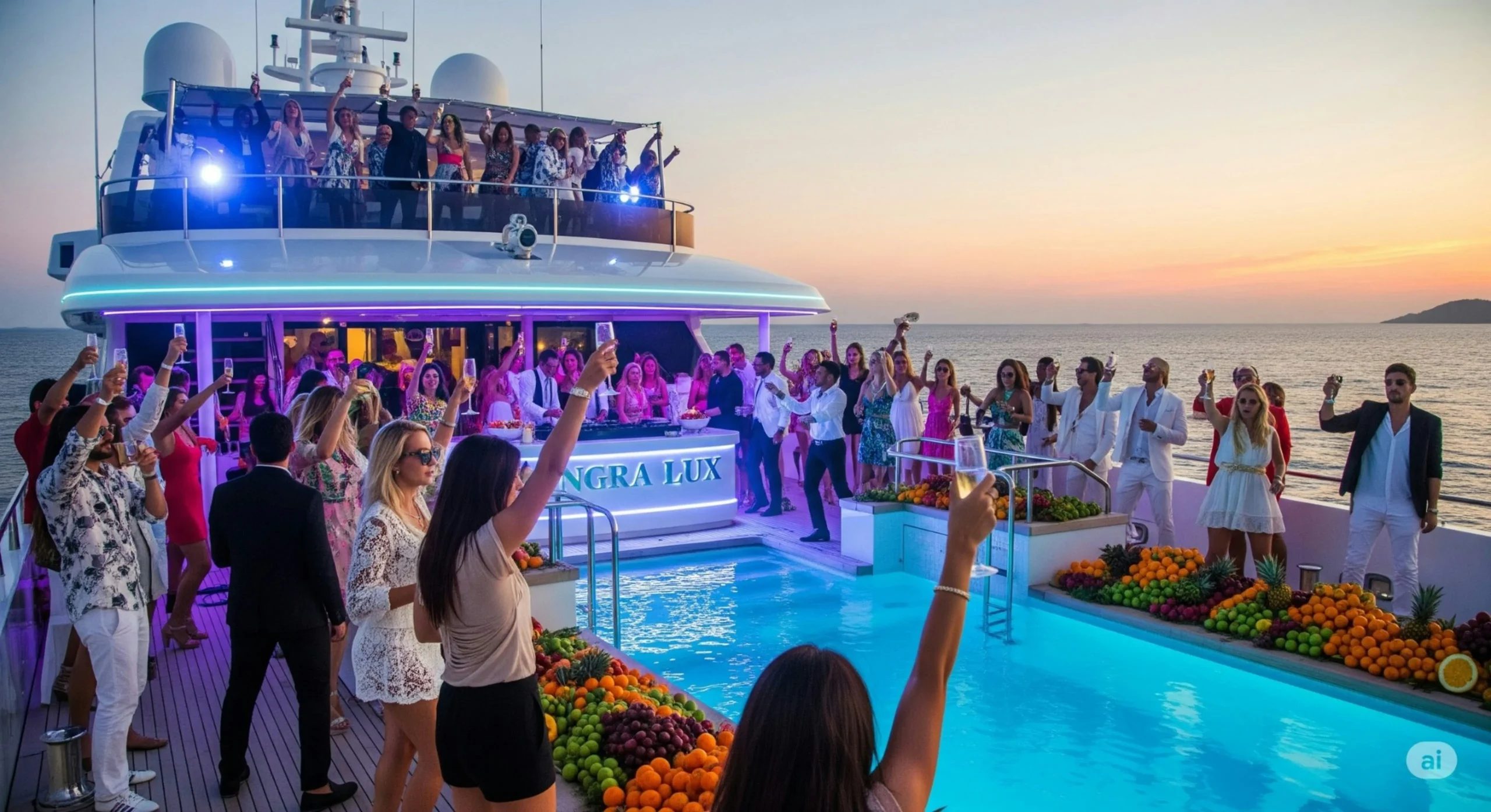 Luxury yacht at sunset